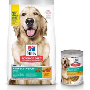 Hill's Science Diet Adult Perfect Weight Chicken Recipe Dry Food, 15-lb bag + Hearty Vegetable & Chicken Stew Canned Dog Food
