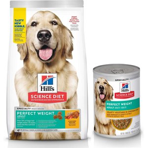 Hill's Science Diet Adult Perfect Weight Chicken Recipe Dry Food, 28.5 lb bag + Hearty Vegetable & Chicken Stew Canned Dog Food