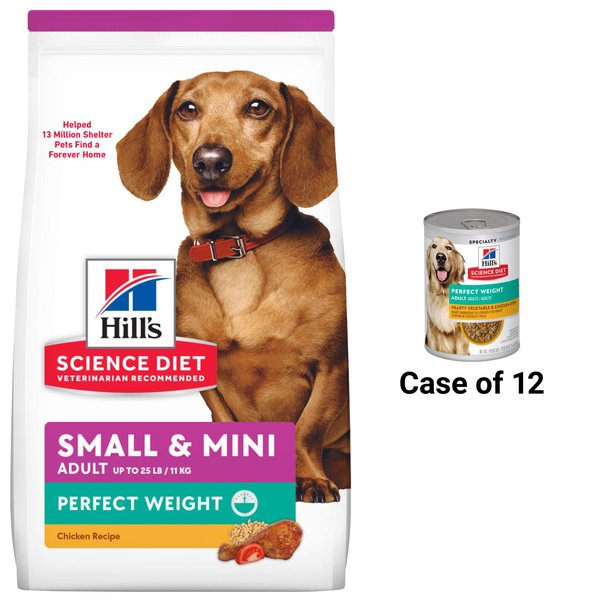 Hill's Science Diet Adult Small & Mini Perfect Weight Dry Food, 4-lb bag + Perfect Weight Hearty Vegetable & Chicken Stew Canned Dog Food slide 1 of 7