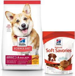 Hill's Science Diet Adult Small Bites Chicken & Barley Recipe Dry Food + Hill's Natural Soft Savories with Peanut Butter & Banana Dog Treats