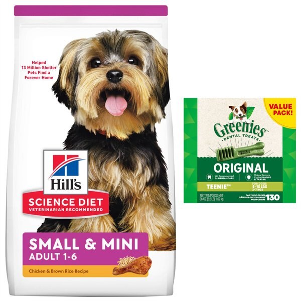 Hill's Science Diet Adult Small Paws Chicken Meal & Rice Recipe Dry Food + Greenies Teenie Dental Dog Treats slide 1 of 7