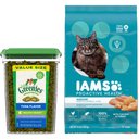 Iams ProActive Health Indoor Weight & Hairball Care Dry Food, 16-lb bag + Greenies Feline Greenies Smartbites Healthy Indoor Tuna Flavored Cat Treats