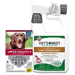 K9 Advantix II Flea & Tick Spot Treatment, over 55-lbs + Vet's Best Flea + Tick Yard & Kennel Spray for Dogs
