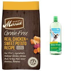 Merrick Real Chicken + Sweet Potato Recipe Grain-Free Adult Dry Food + TropiClean Fresh Breath Dog Water Additive