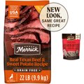 Merrick Real Texas Beef + Sweet Potato Recipe Grain-Free Adult Dry Food + Power Bites Real Texas Beef Recipe Grain-Free Soft & Chewy Dog Treats