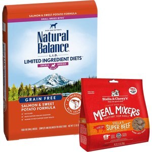 Natural Balance L.I.D. Limited Ingredient Diets Small Breed Bites Grain-Free Salmon & Sweet Potato Formula Dry Food + Stella & Chewy's Stella's Super Beef Meal Mixers Freeze-Dried Raw Dog Food Topper