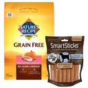 Nature's Recipe Grain-Free Salmon, Sweet Potato & Pumpkin Recipe Dry Food + SmartBones SmartSticks Peanut Butter Chews Dog Treats