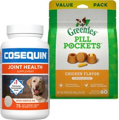 Nutramax Cosequin DS Plus MSM & Hyaluronic Acid (HA) Joint Health Supplement + Greenies Pill Pockets Canine Chicken Flavor Dog Treats