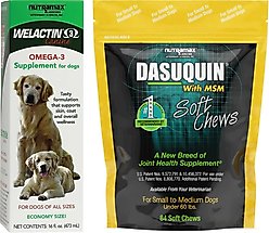 Nutramax Welactin Canine Omega-3 Liquid + Dasuquin with MSM Soft Chews Joint Health Small/Medium Dog Supplement