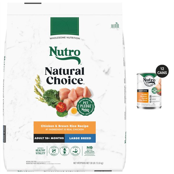 Nutro Natural Choice Large Breed Adult Chicken & Brown Rice Recipe Dry Food + Hearty Stew Tender Chicken, Carrot & Pea Stew Grain-Free Canned Dog Food slide 1 of 8