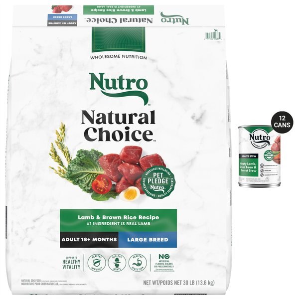 Nutro Natural Choice Large Breed Adult Lamb & Brown Rice Recipe Dry Food + Hearty Stew Meaty Lamb, Green Bean & Carrot Cuts in Gravy Grain-Free Canned Dog Food slide 1 of 8