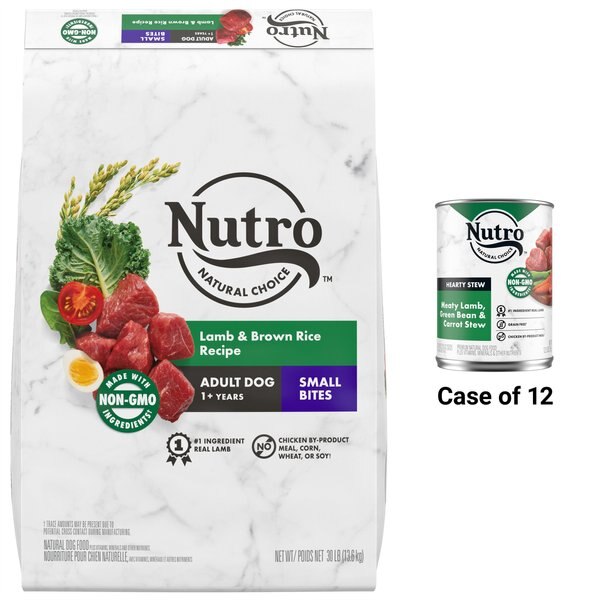 Nutro Natural Choice Small Bites Adult Lamb & Brown Rice Recipe Dry Food + Hearty Stew Meaty Lamb, Green Bean & Carrot Cuts in Gravy Grain-Free Canned Dog Food slide 1 of 8