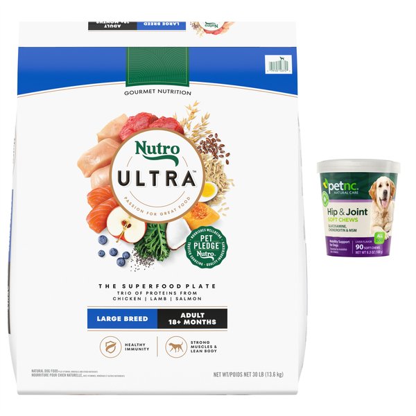 Nutro Ultra Large Breed Adult Dry Food + PetNC Natural Care Hip & Joint Mobility Support Soft Chews Dog Supplement slide 1 of 8