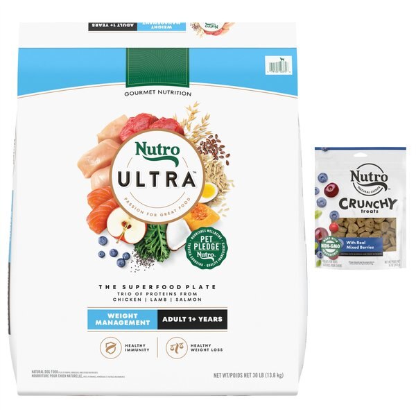 Nutro Ultra Weight Management Dry Food + Crunchy with Real Mixed Berries Dog Treats slide 1 of 6