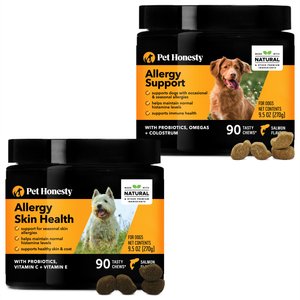 PetHonesty Allergy Support Immunity Strength & Digestive Health Soft Chews + Allergy SkinHealth & Flaxseed, Omegas & Probiotics Dog Supplement