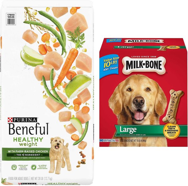 Purina Beneful Healthy Weight with Farm-Raised Chicken Dry Food + Milk-Bone Original Large Biscuit Dog Treats slide 1 of 7