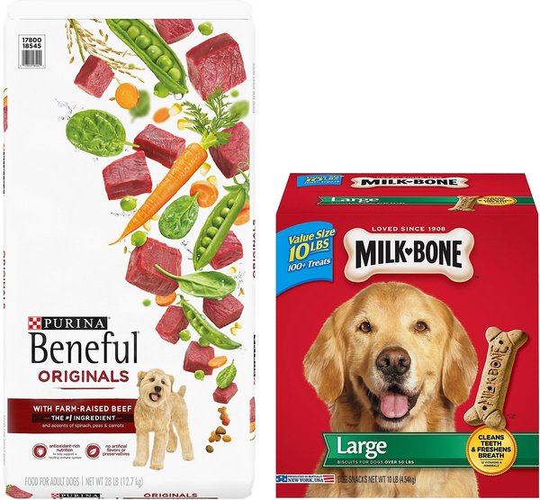 Purina Beneful Originals with Real Beef Dry Food + Milk-Bone Original Large Biscuit Dog Treats slide 1 of 7