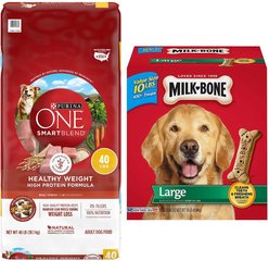 Purina ONE SmartBlend Healthy Weight High Protein Formula Adult Dry Food + Milk-Bone Original Large Biscuit Dog Treats
