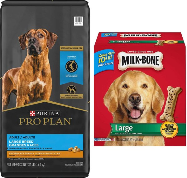 Purina Pro Plan Adult Large Breed Shredded Blend Chicken & Rice Formula Dry Food + Milk-Bone Original Large Biscuit Dog Treats slide 1 of 8
