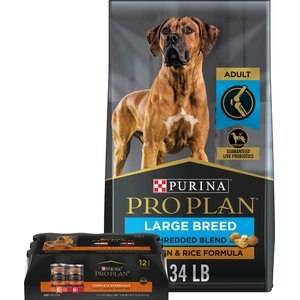 Purina Pro Plan Adult Large Breed Shredded Blend Chicken & Rice Formula Dry Food + Savor Canned Dog Food