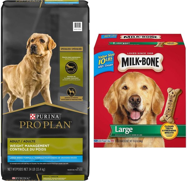 Purina Pro Plan Adult Large Breed Weight Management Chicken & Rice Formula Dry Food + Milk-Bone Original Large Biscuit Dog Treats slide 1 of 8