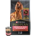 Purina Pro Plan Adult Sensitive Skin & Stomach Salmon & Rice Formula Dry, 5-lb bag + Canned Dog Food
