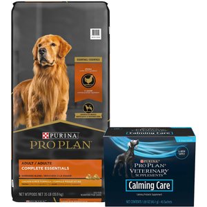 Purina Pro Plan Adult Shredded Blend Chicken & Rice Formula Dry Food + Veterinary Diets Calming Care Probiotic Dog Supplement