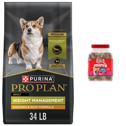 Purina Pro Plan Adult Weight Management Formula Dry Food + Milk-Bone Mini's Flavor Snacks Beef, Chicken & Bacon Flavored Biscuit Dog Treats