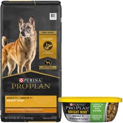 Purina Pro Plan Bright Mind Adult 7+ Chicken & Rice Formula Dry Food + Turkey & Brown Rice Entree Wet Dog Food