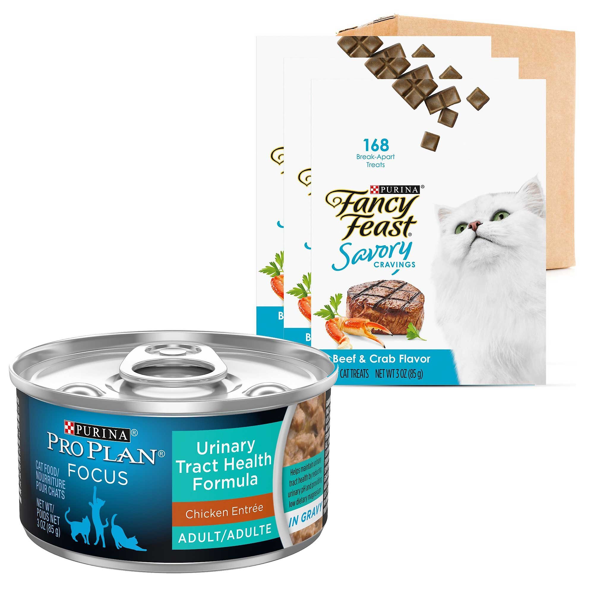 Purina Pro Plan Gravy Chicken Entree Urinary Health Tract Cat Food & Fancy Feast Savory Cravings