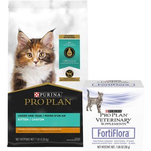 Purina Pro Plan Kitten Chicken & Rice Formula Dry Food + Veterinary Diets FortiFlora Probiotic Gastrointestinal Support Cat Supplement