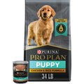 Purina Pro Plan Puppy Chicken & Rice Formula Dry, 34-lb bag + Canned Dog Food
