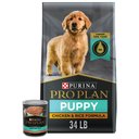 Purina Pro Plan Puppy Chicken & Rice Formula Dry, 34-lb bag + Canned Dog Food