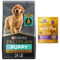 Purina Pro Plan Puppy Chicken & Rice Formula Dry Food + Wellness Soft Puppy Bites Lamb & Salmon Recipe Grain-Free Dog Treats