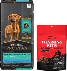 Purina Pro Plan Puppy Large Breed Chicken & Rice Formula with Probiotics Dry Food + American Journey Beef Recipe Grain-Free Soft & Chewy Training Bits Dog Treats