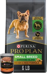 Purina Pro Plan Shredded Blend Adult Small Breed Chicken & Rice Formula Dry Food, 6-lb bag + Canned Dog Food