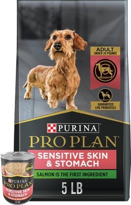 Purina Pro Plan Small Breed Adult Sensitive Skin & Stomach Formula Dry Food + Focus Classic Sensitive Skin & Stomach Salmon & Rice Entree Canned Dog Food, slide 1 of 1