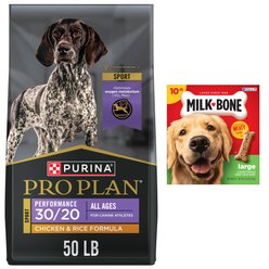 Purina Pro Plan Sport All Life Stages Performance 30/20 Chicken & Rice Formula Dry Food + Milk-Bone Original Large Biscuit Dog Treats