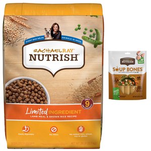 Rachael Ray Nutrish Just 6 Natural Lamb Meal & Brown Rice Limited Ingredient Recipe Dry Food + Soup Bones Chicken & Veggies Flavor Dog Treats