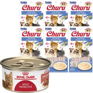 Royal Canin Feline Health Nutrition Adult Instinctive Thin Slices in Gravy Canned Food + Inaba Churu Grain-Free Tuna Puree Lickable Cat Treat
