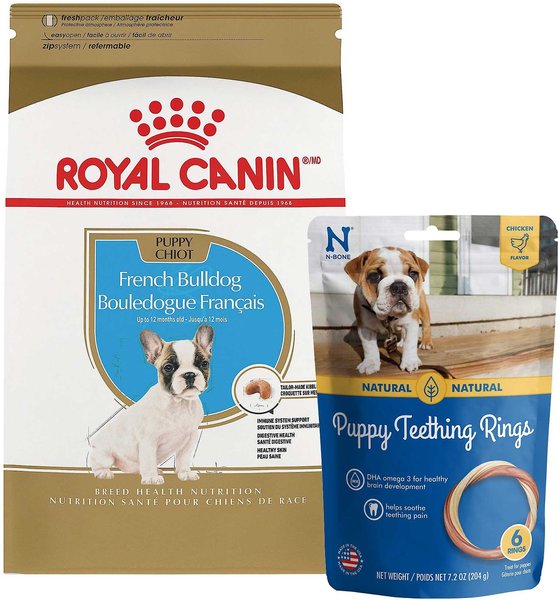 Royal Canin French Bulldog Puppy Dry Food + N-Bone Puppy Teething Ring Chicken Flavor Dog Treats slide 1 of 8
