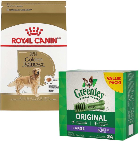 Royal Canin Golden Retriever Adult Dry Food + Greenies Large Dental Dog Treats slide 1 of 7
