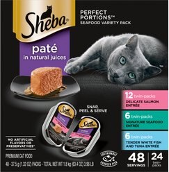 Sheba Perfect Portions Seafood Pate Grain-Free Food Trays + Greenies Feline Greenies Smartbites Healthy Indoor Tuna Flavored Cat Treats slide 2 of 6