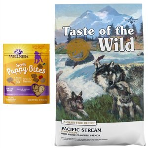 Taste of the Wild Pacific Stream Puppy Formula Grain-Free Dry Food + Wellness Soft Puppy Bites Lamb & Salmon Recipe Grain-Free Dog Treats