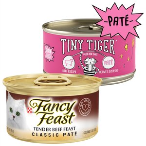 Tiny Tiger Pate Beef Recipe Grain-Free Canned Food + Fancy Feast Classic Tender Beef Feast Canned Cat Food