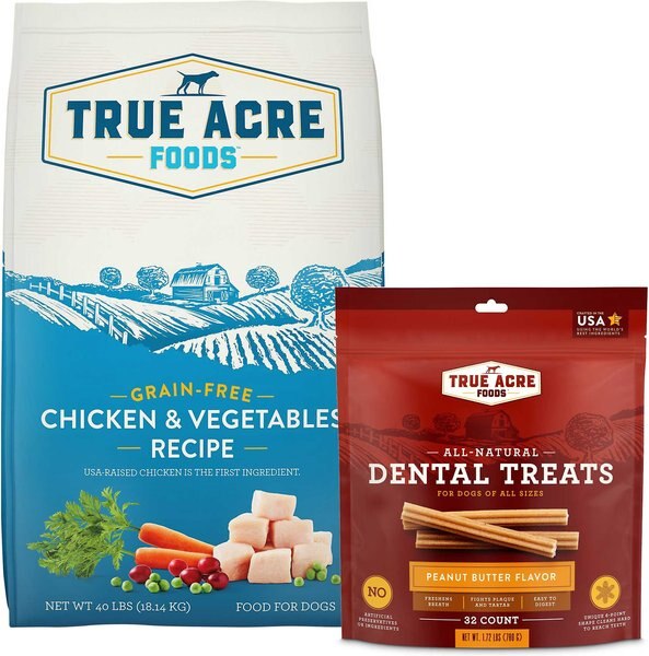 True Acre Foods Grain-Free Chicken & Vegetable Dry Dog Food + All-Natural Dental Chew Sticks, Peanut Butter Flavor slide 1 of 8
