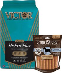 VICTOR Classic Hi-Pro Plus Formula Dry Food + SmartBones SmartSticks Peanut Butter Chews Dog Treats