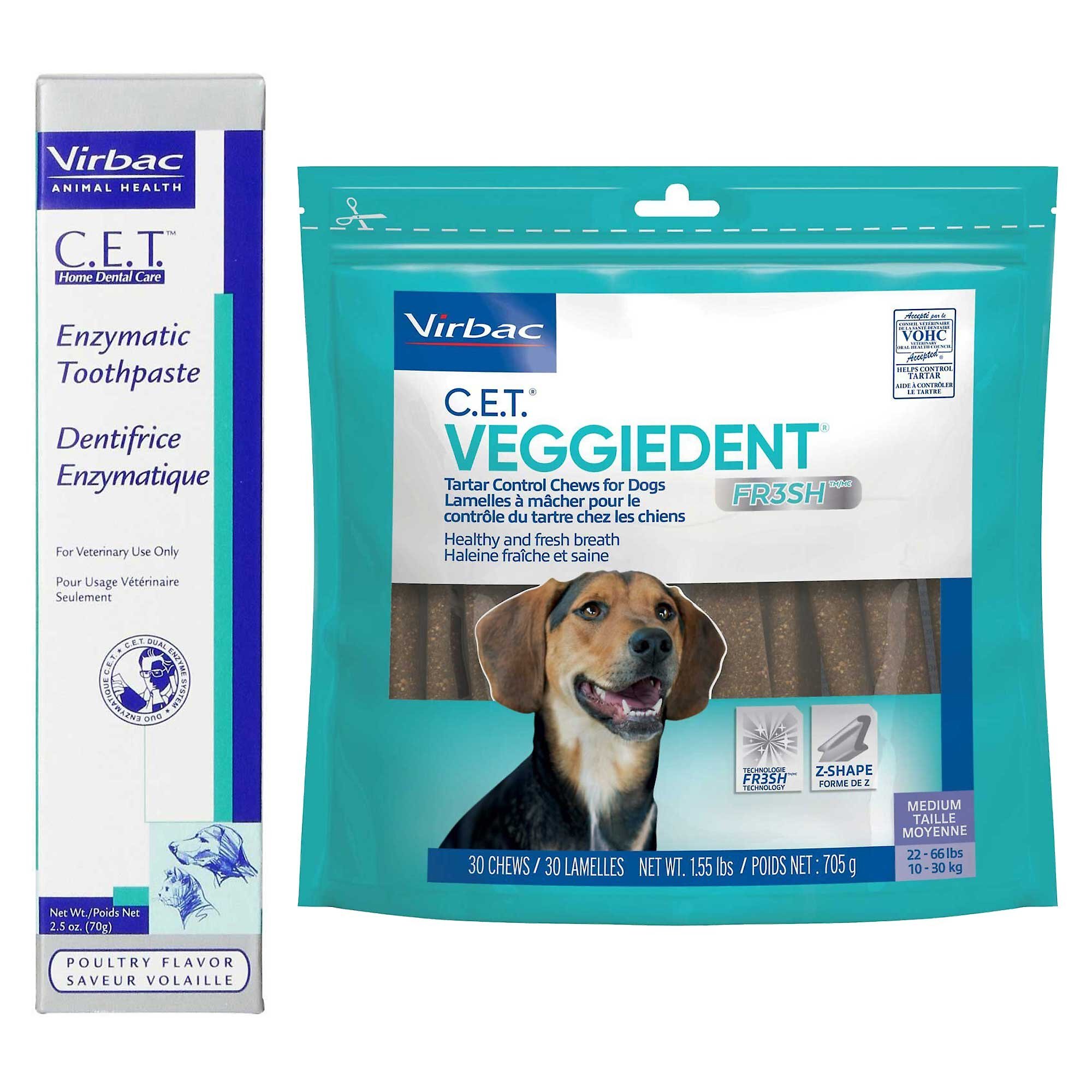 VIRBAC C.E.T. Enzymatic Poultry Flavor Dog & Cat Toothpaste & Virbac C.E.T. VeggieDent Fr3sh