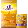 Wellness Complete Health Puppy Deboned Chicken, Oatmeal & Salmon Meal Recipe Dry Food + Soft Puppy Bites Lamb & Salmon Recipe Grain-Free Dog Treats