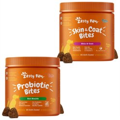 Zesty Paws Omega Bites Skin & Coat Support + Probiotic Bites Digestion Pumpkin Flavor Soft Chews Dog Supplement